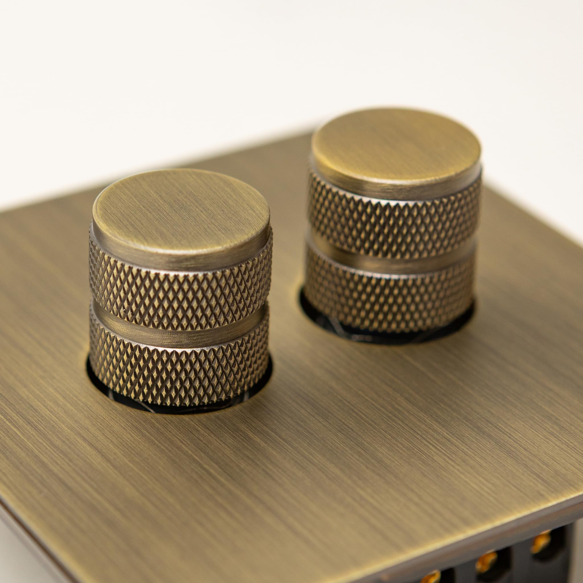 Foundry Series Knurled Toggle Switches and Sockets – Antique Brass (Double Dimmer)