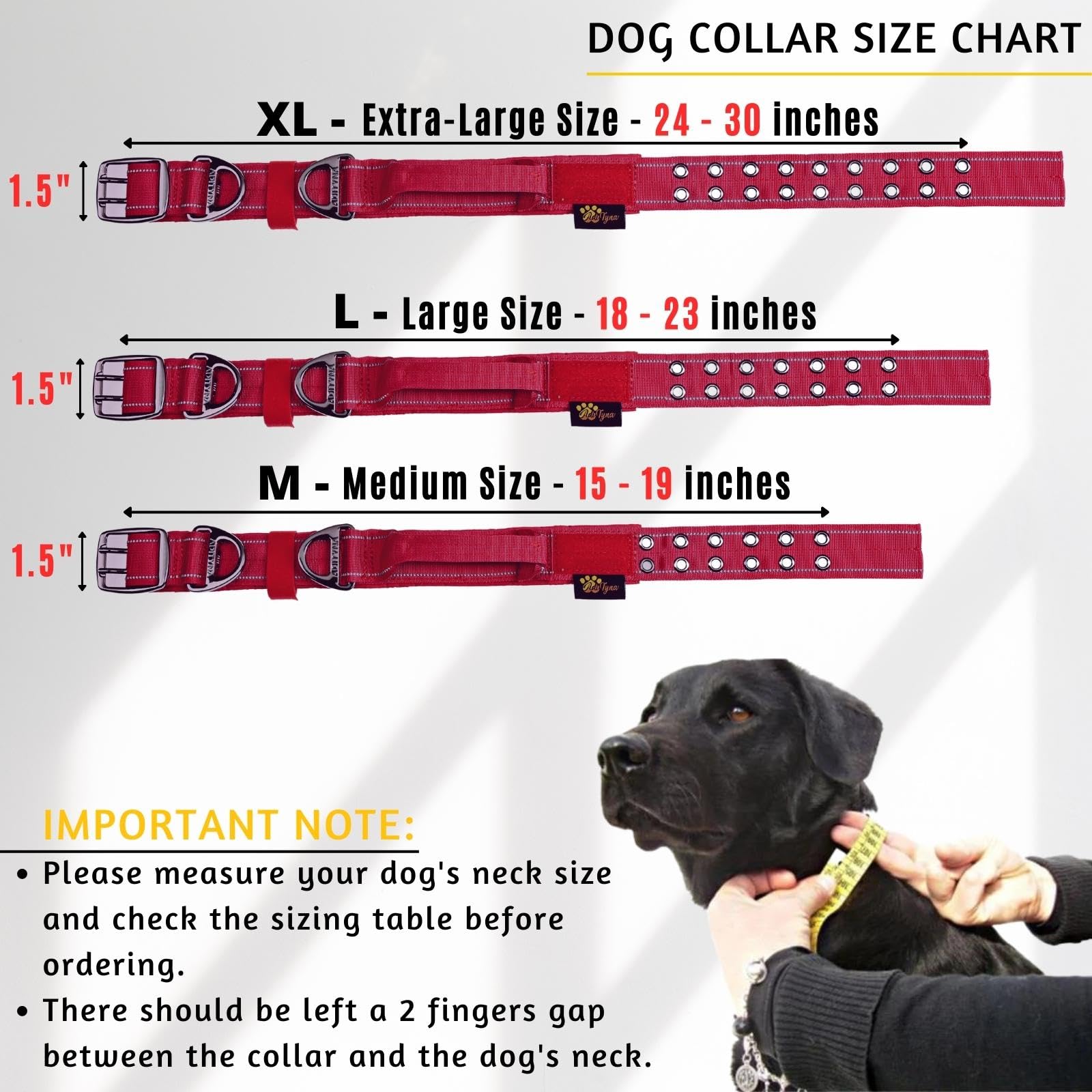 ADITYNA - Collar de perro resistente con asa - Collar reflectante de color burdeos para perros grandes - Ancho, grueso, táctico, acolchado suave