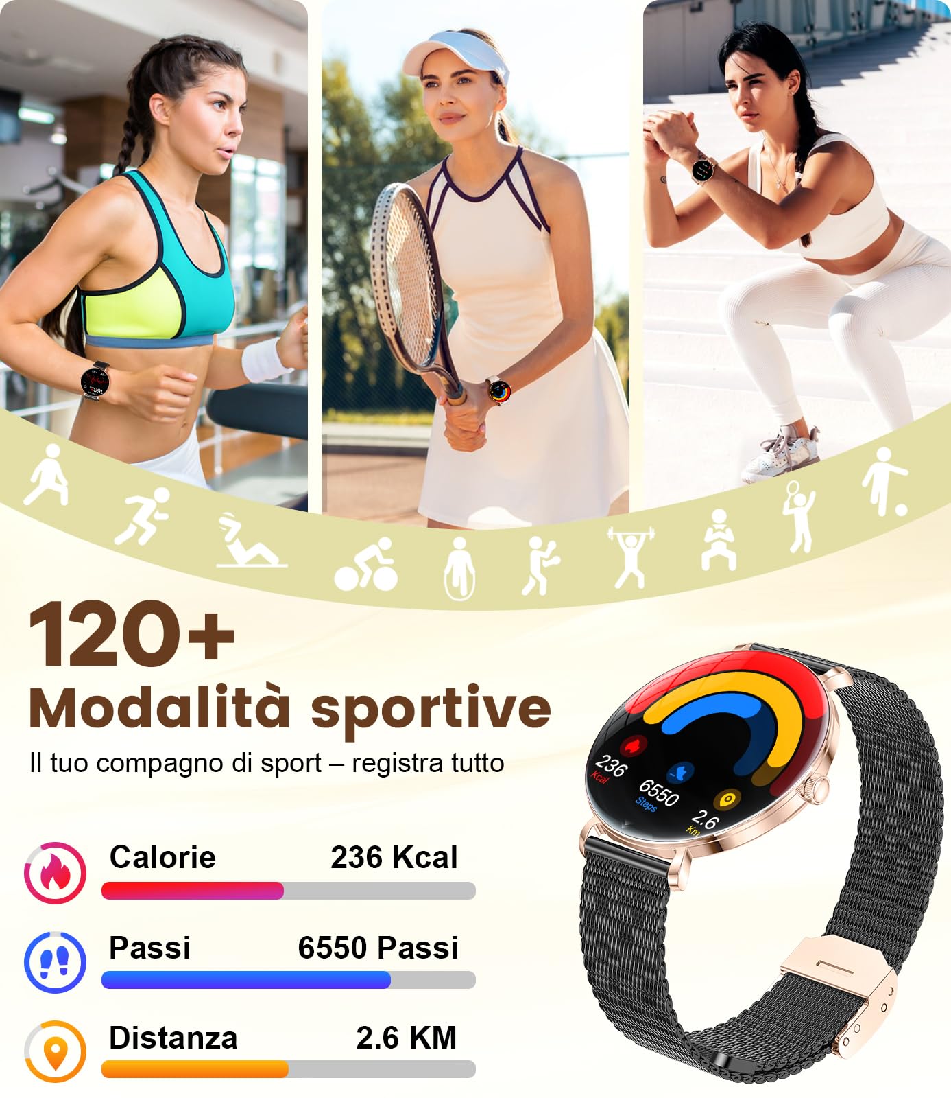 BENYAR SMART Smartwatch Donna con Ultra Sottile 1.43" AMOLED, 110+ Modalità Sportive Orologio Smartwatch con Chiamata Bluetooth/Fisiologia Femminile/IP68 Impermeabile per Android iOS, Nero