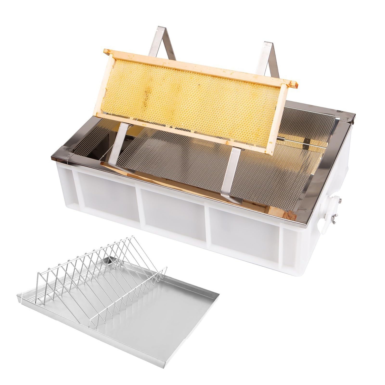 ZMJGLL Stainless Steel Beekeeping Uncapping Station W/Deep Tray,Easy Pour Spout,Fine Filter for Efficient Honey Harvesting, Construction