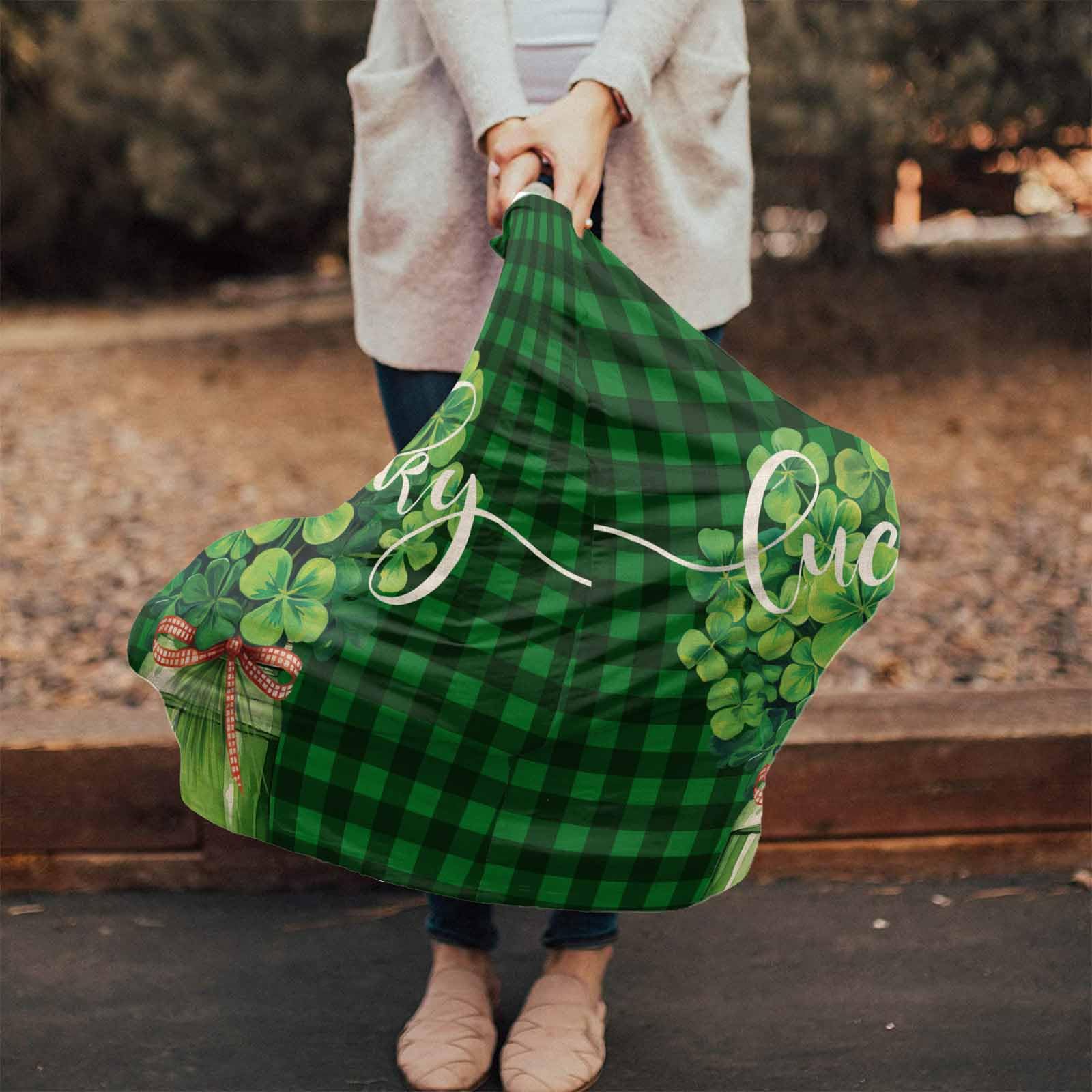 Nursing Cover for Breastfeeding Scarf, Green Check Shamrock St. Patrick's Day Baby Car Covers Super Soft Multi Use for Canopy Shopping Cart Cover Blanket Stroller Cover
