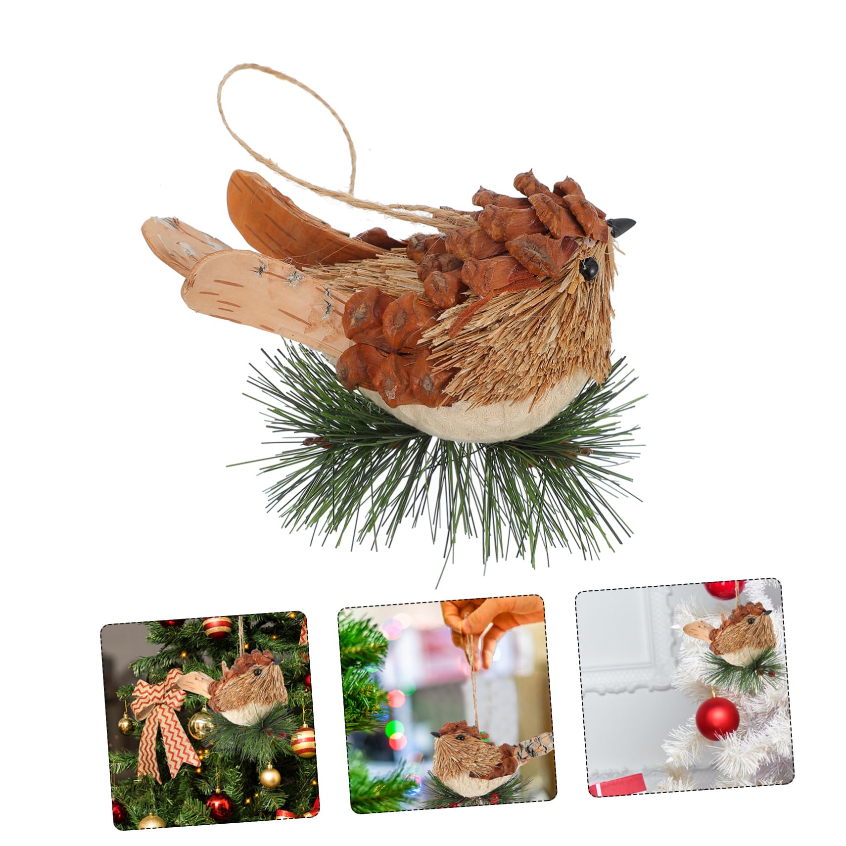 Amosfun 4 Stück Stroh-Vogel-Charme Strickvogel Zum Aufhängen Weihnachtsbaumblasen Szene-hängedekoration Künstliche Vögel Vogelfigur Strohwebender Vogel Kardinales Strohhalm Aus Holz