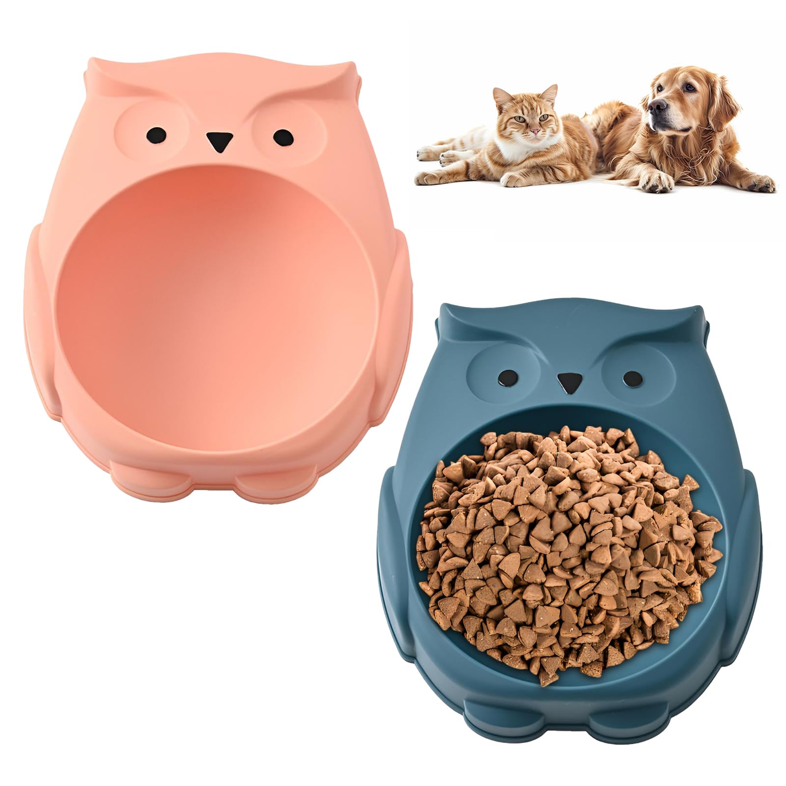 Zliger 2 pack Cat Bowls, Anti Whisker Fatigue Cat Bowl, Wet and Dry Food Dish, Small Cat Dishes for Indoor Cats, Cute Kitten Bowls