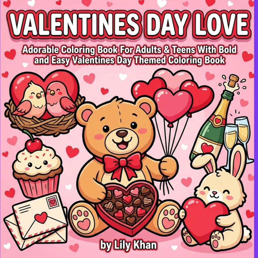 Valentine Love Story: Adorable Coloring Book for Adults and Teens Featuring Adorable Animals in Loving Moments and Heartfelt Activities