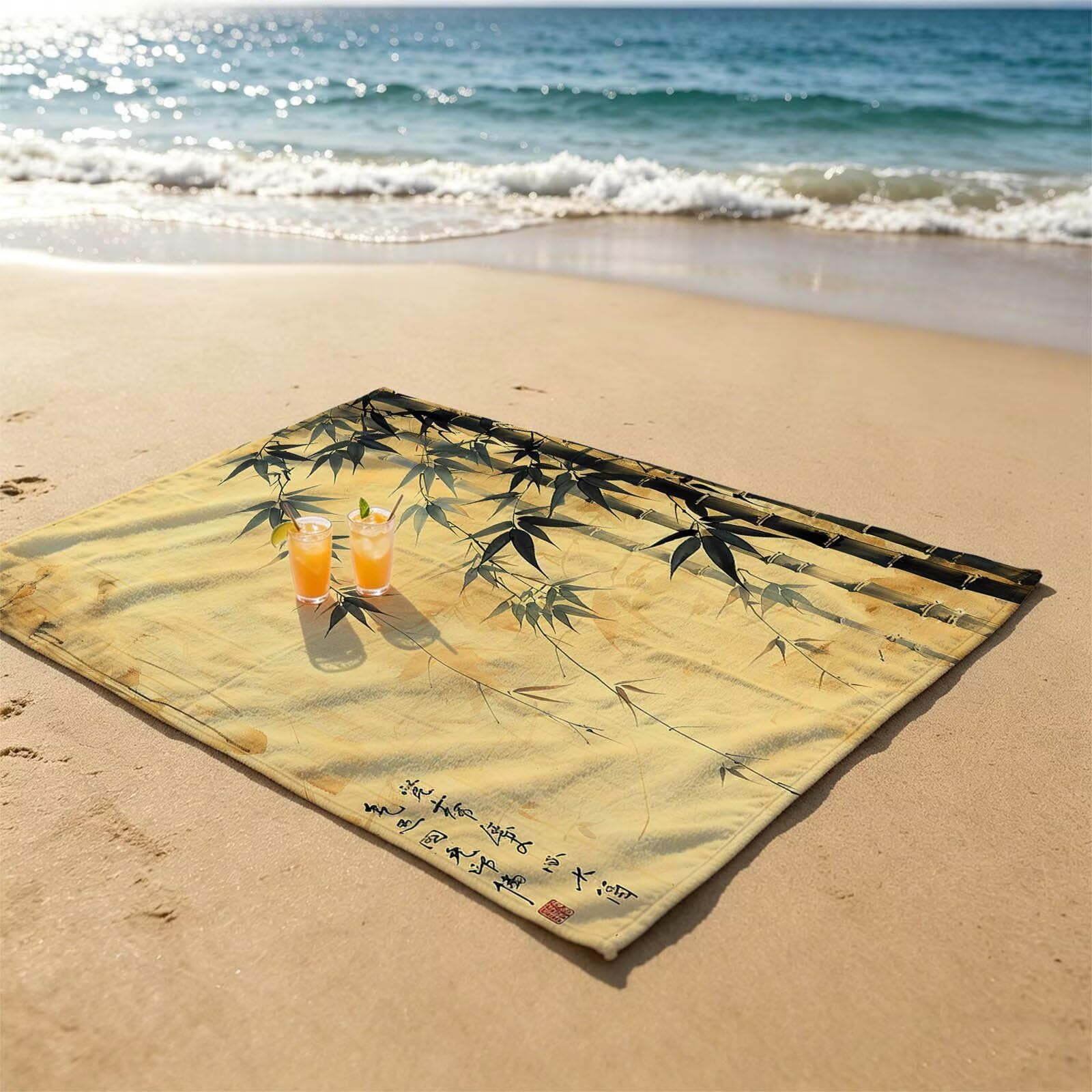 Bambú Toalla Playa 160x220 Resistente a la arena Secado rápido Ligero, Toalla Playa Grande 220 x 160cm Suave Cómodo como Gym Yoga Sauna Toallas Baño Grandes Exterior Travel Essentials Paisaje XTLS6253