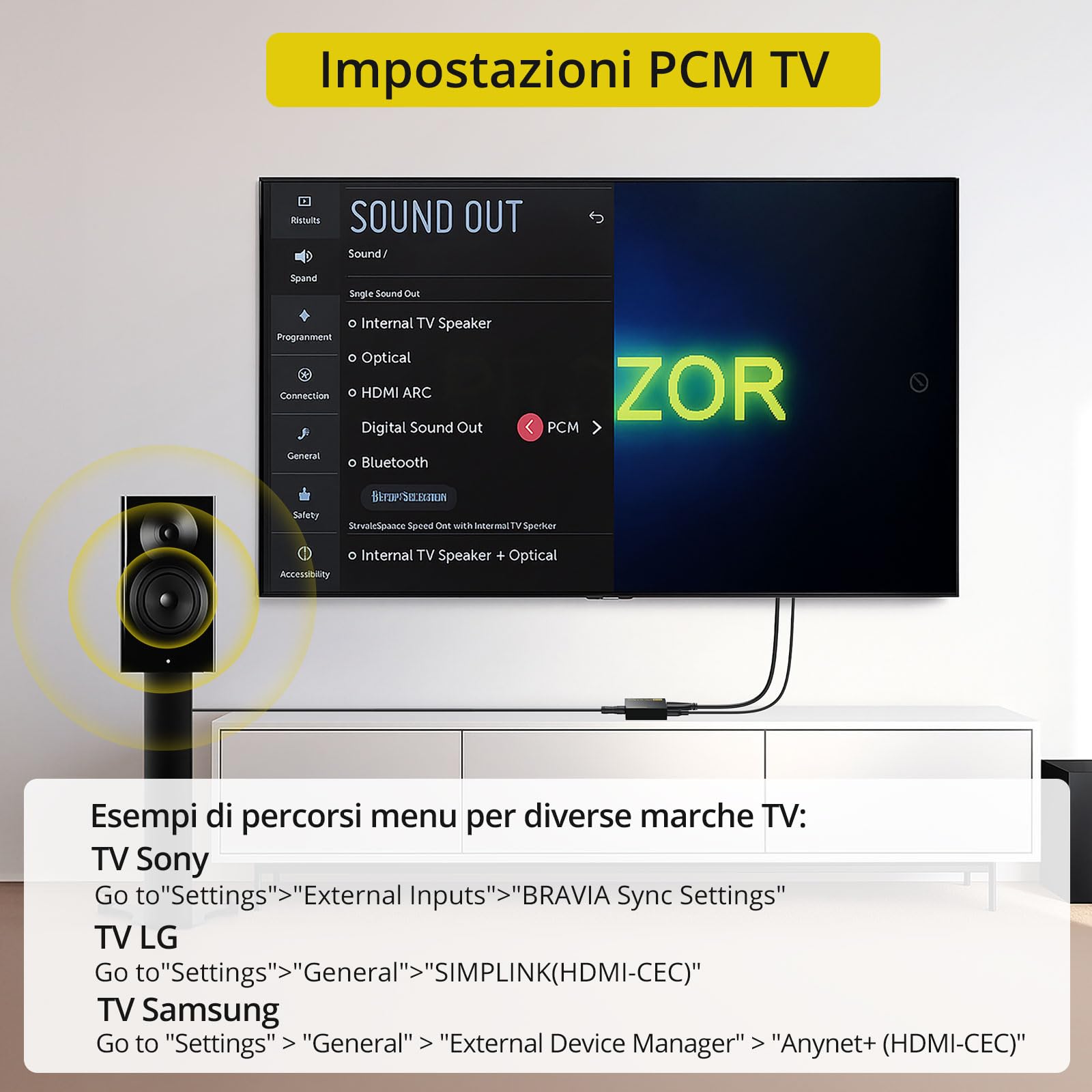 PROZOR eARC/ARC Audio Extractor HDMI a 3,5mm per TV HDTV, Adattatore ARC Audio Converter PCM Stereo, Collegamento Cuffie, Amplificatore, Altoparlanti Attivi