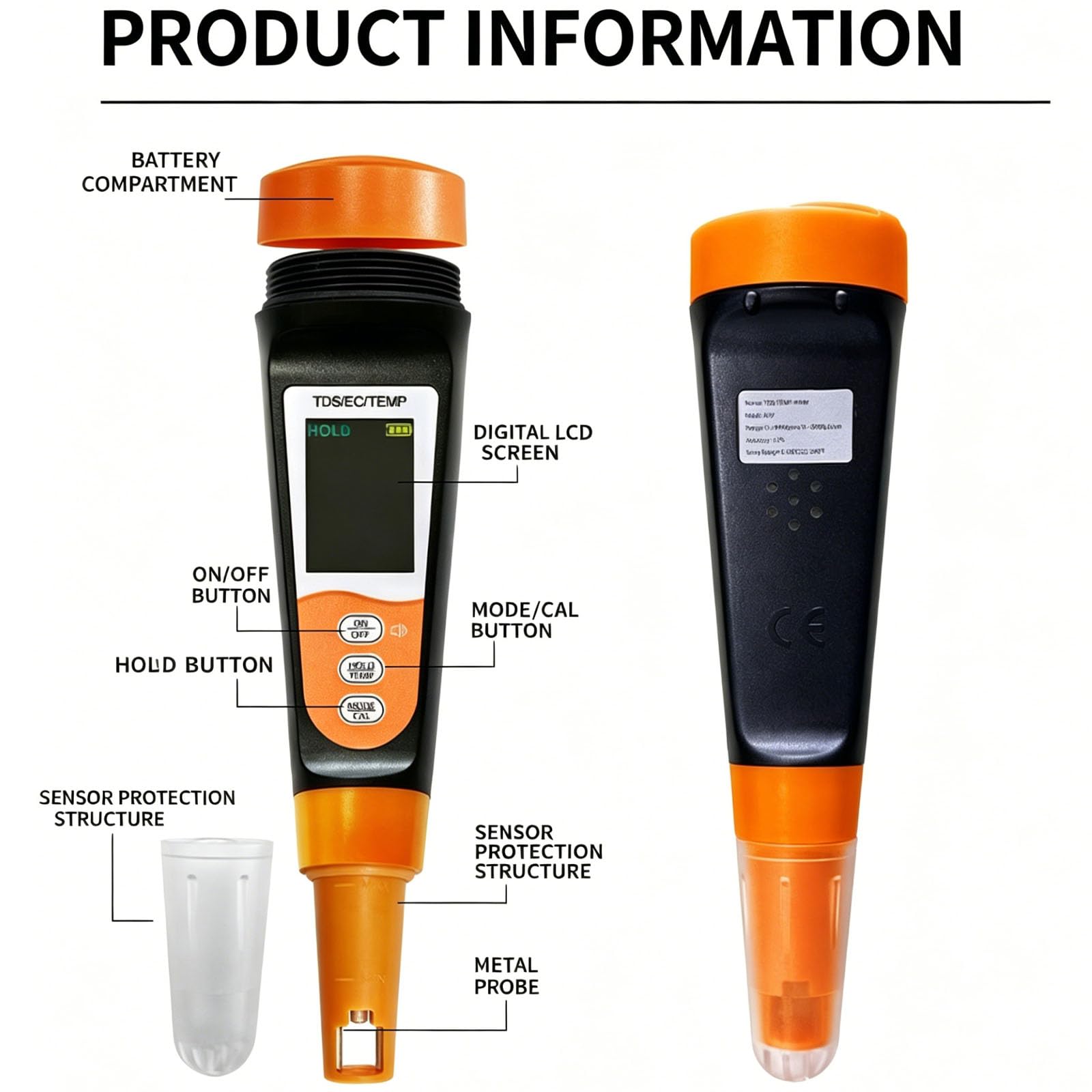 Tester digitale dell'acqua, 3 in 1, rilevatore di qualità, misuratore di temperatura Tds Ec con funzione vocale multifunzione, per acquari idroponici