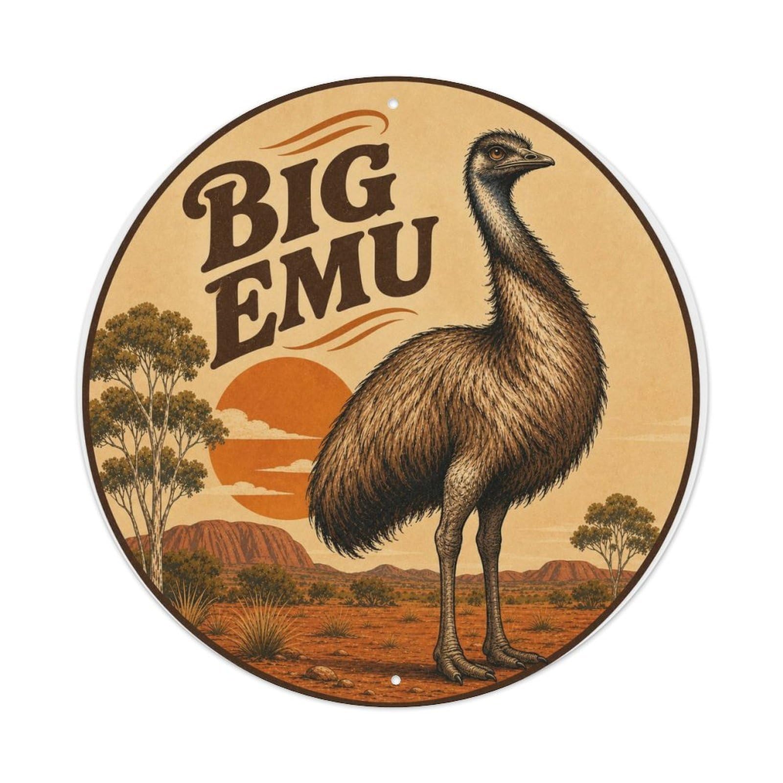 Okngb Style Comic Emu Flightless Bird Vintage Nostalgic Feather Metal Tin Sign Plaque Wall Decor For Cafe, Man Cave, Club Bar, Office, Home Garden Round Metal Poster 8X8inch