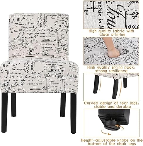 Miniatura 3 de Juego de 2 sillas decorativas sin brazos, modernas sillas de sala de estar con cojín grueso y patas de madera maciza, silla de dormitorio cómoda de