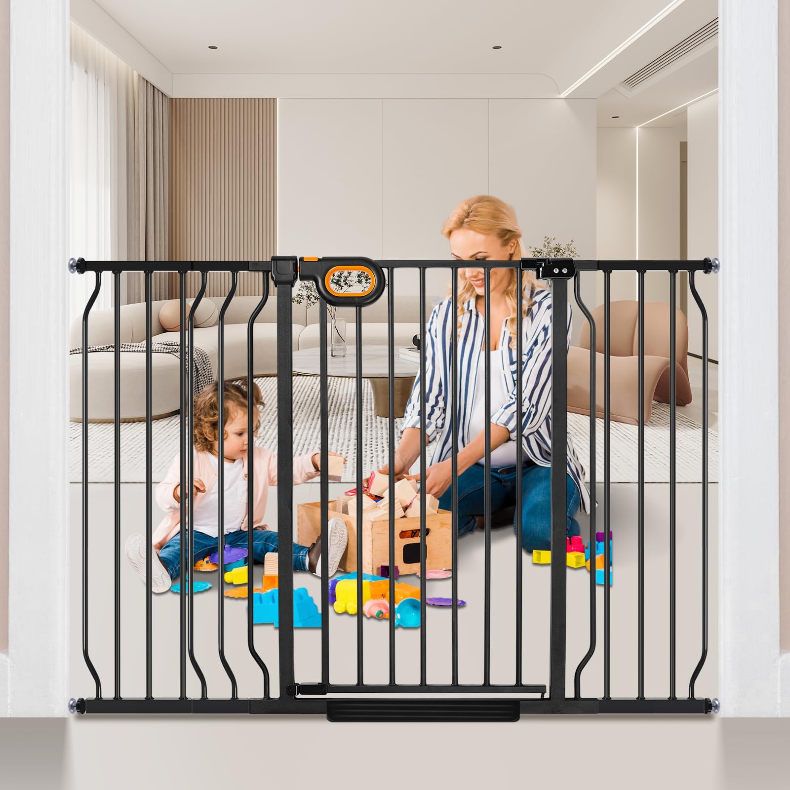 owlie 37.4" Extra Tall Wide Baby Gate for Stairs Doorways,47-57 Inch Extra Large Long Baby Gate with Door Indoor Safety Metal Pressure Mounted Pet