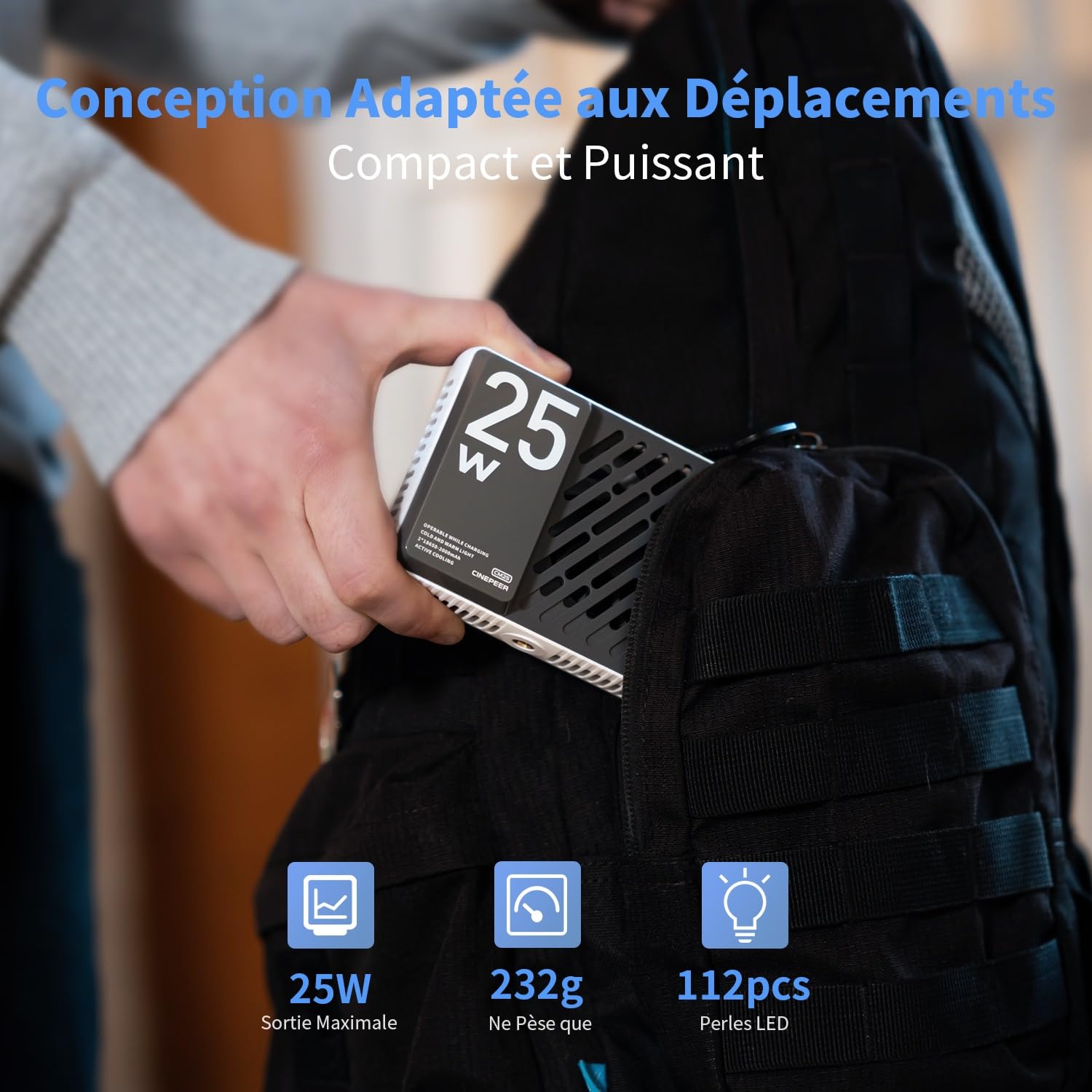 ZHIYUN CINEPEER CM25 Lumiere Video LED, 25W Eclairage Video Bi-Color avec 3360 Lux et 2700-6200K, CRI 96+, Batterie 4000mAh, 232g Streaming Lampe pour Vidéo/Photo/Caméra/Streaming