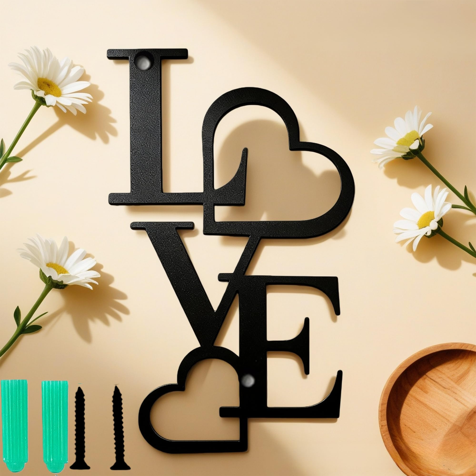 MINWEGI LOVE Metal Wall Art, Modern Home Decor,Romantic Wall Hanging for Living Room Black Iron Love Sign,Aesthetic Heart Letter Decor for Bedroom & Wedding Gift, (1 PCS,10x5.8cm (4x2.3)