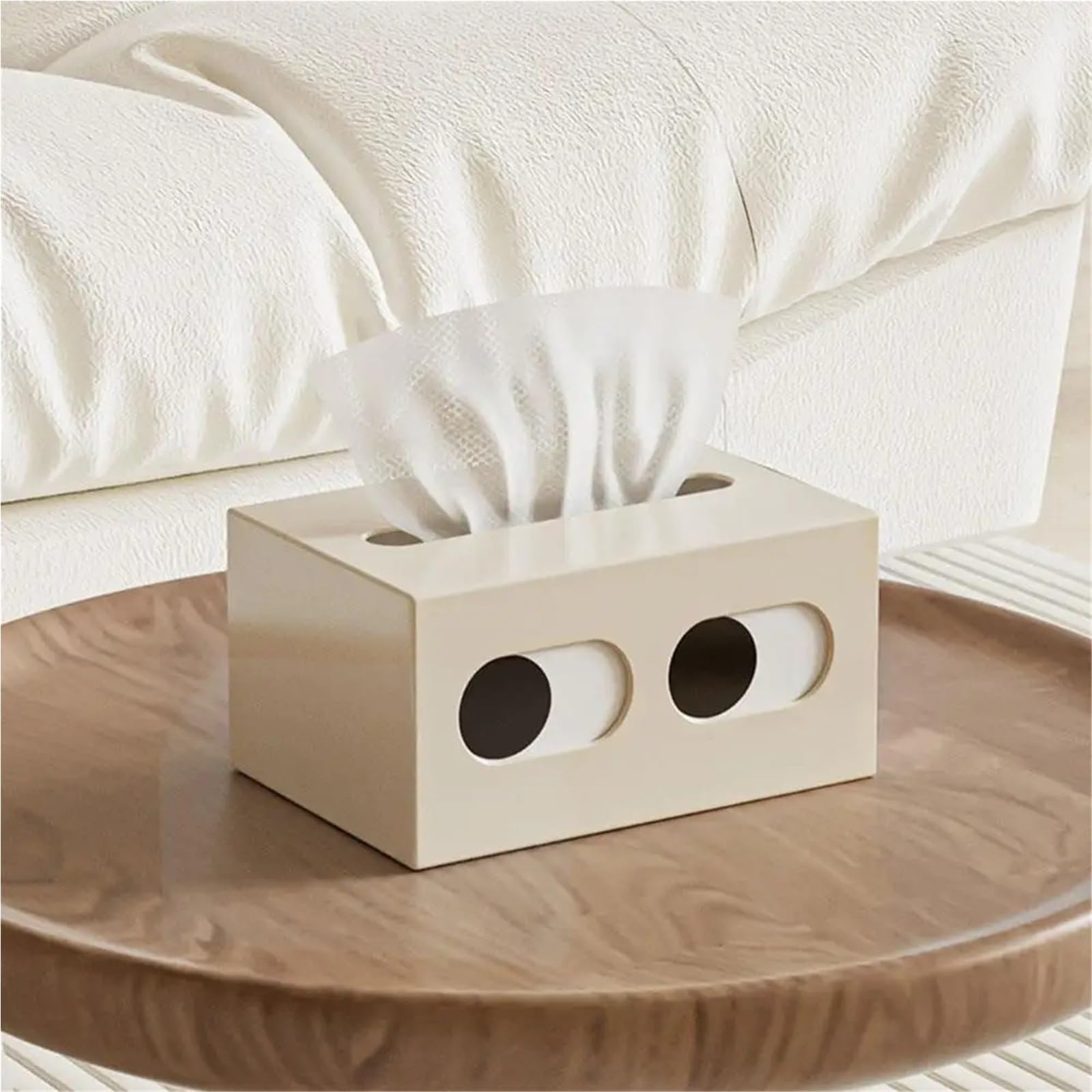 Tissue Box Cartoon Tissue Box, Tablecloth Storage, Creative And Cute Expression Desktop Decoration(Cream)