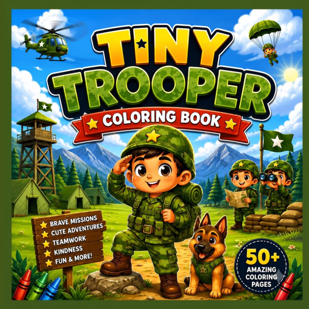 Tiny Trooper Coloring Book: 50 Brave Adventure Scenes Featuring Scouting, Rescue Missions, Teamwork & Outdoor Fun for Kids Ages 4–8