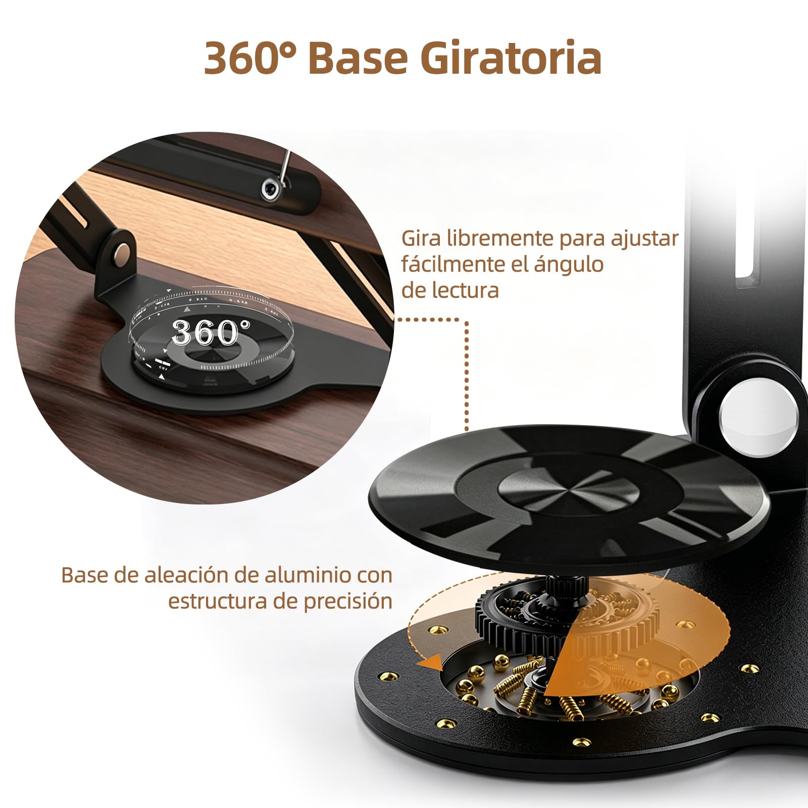 Atril para libros plegable y giratorio 360° – Soporte ergonómico de madera para lectura, libros de cocina y tabletas – Lectura manos libres, ajustable y ergonómico para cocina y oficina en casa