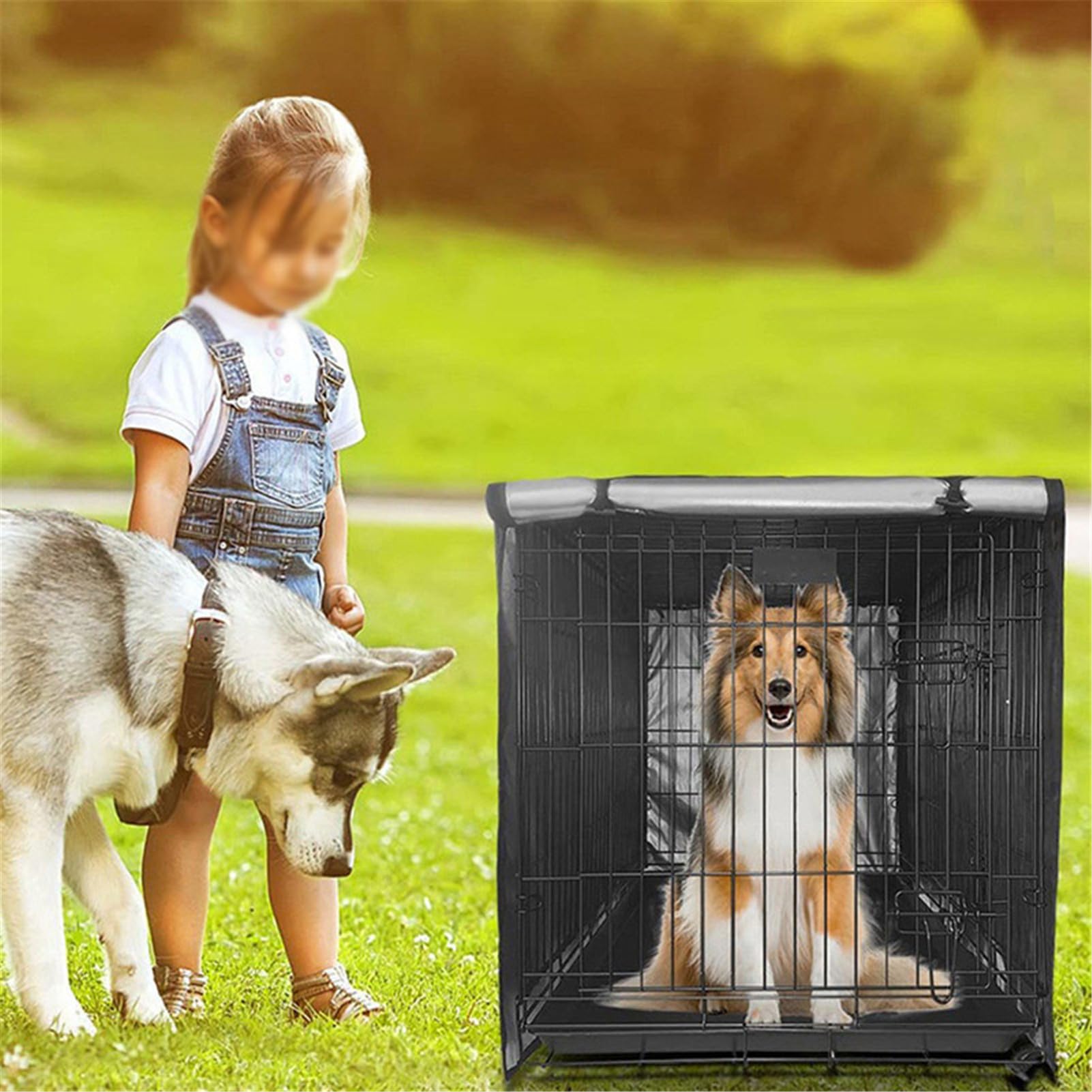 Copertura per gabbie per cani, Tessuto Oxford 210D Porta Copri Kennel Cane, impermeabile Copertura della gabbia, per animali domestici Copertura della gabbia per cani (XXL,Nero)