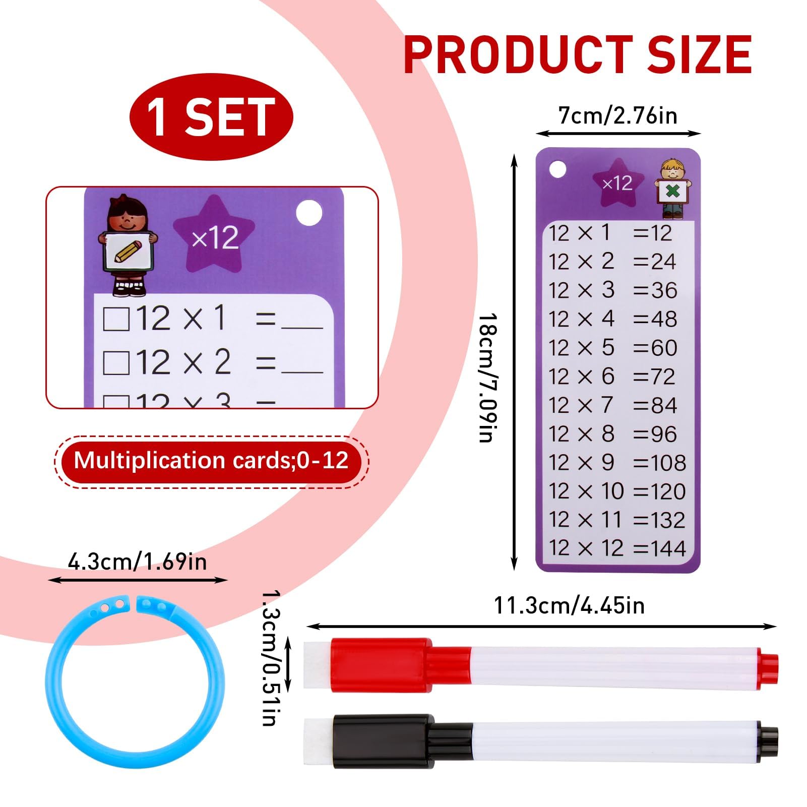 Multiplication Flash Cards 0-12 Times Table Poster Chart with 2 Dry ...