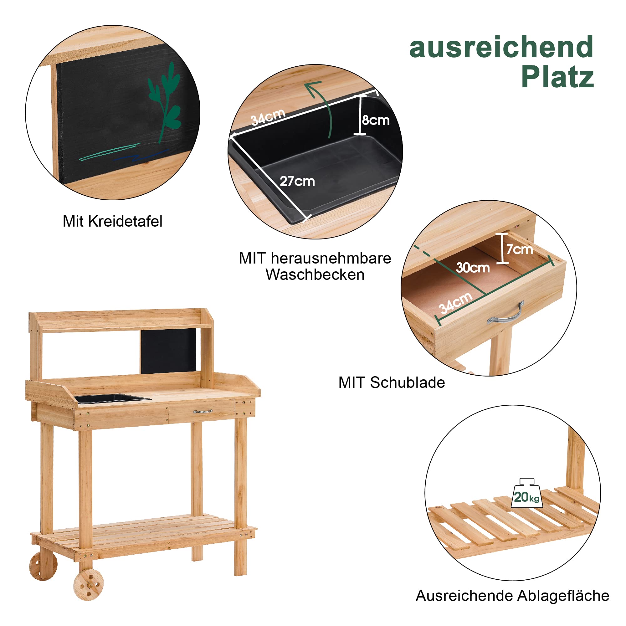 Table Jardinage MCombo En Bois Sapin - Plan De Travail Galvanisé, Tiroir Et Armoire