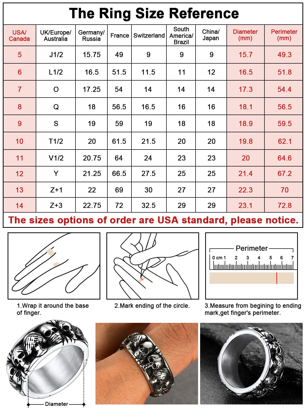 FaithHeart Herren Ringe，Punk Gotik Totenkopf Fingerring,Skull Skelett Ring, Edelstahl Vintage Biker Fingerring, 8 Ringgröße wählbar,Totenkopf Schmuck für Halloween Geburtstag