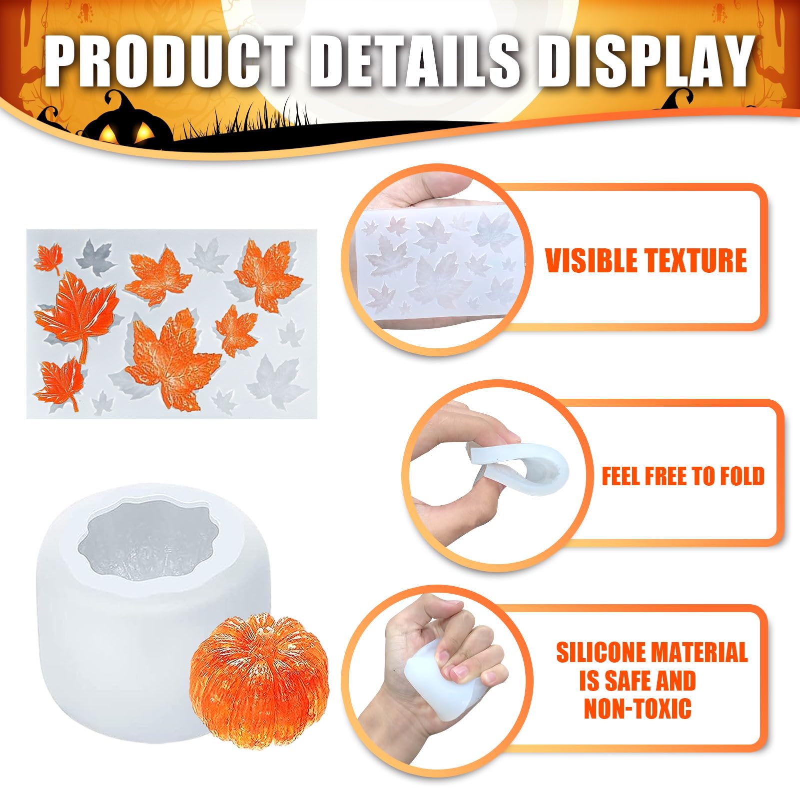 4 Stück Halloween Harzformen - 3D Kürbis & Ahornblatt Silikonformen Für DIY