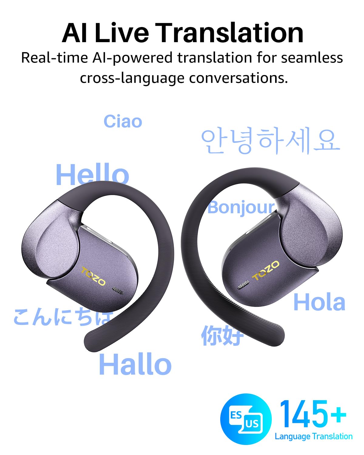TOZO Open X2 Pro Open-Ear Kopfhörer, Smart Display, LDAC Hi-Res Audio, KI | 15,4-mm Treiber, Gyro Spatial Audio, Dual-Axis Open Fit Design, Bluetooth 6.0, KI-Übersetzung, 35 Std. Akku, IPX7