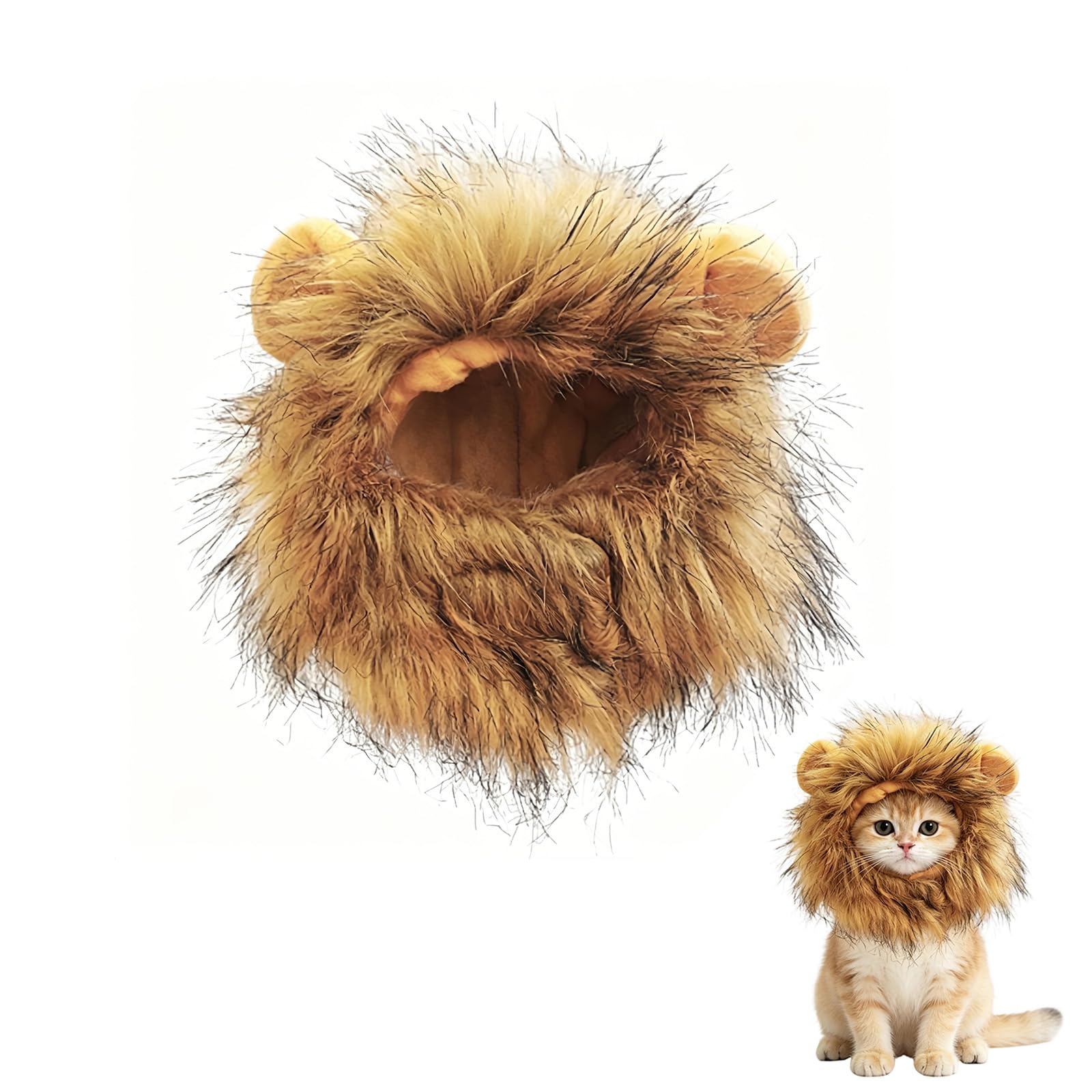 Cat Halloween Costume, Lion Mane Cat Outfit, Furry Lion Mane Wig With Ears, Fashion Adjustable Pet Costumes for Dogs Halloween Christmas Accessories (Brown)