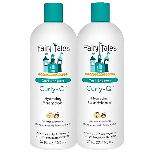 Fairy Tales Curly-Q - Champú hidratante diario y acondicionador para niños, juego de cabello rizado de 32 onzas, sin parabenos, sulfatos, gluten y