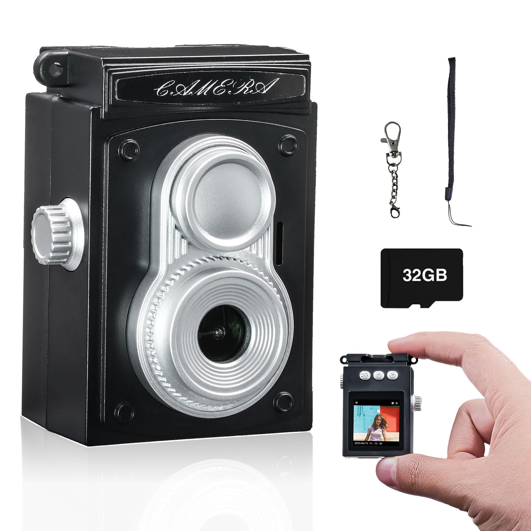 Digital Camera with 1.3 in LCD Screen 1080P 32GB Card Monoreflexes Shaped CMOS Compact Portable Video Recorder Easy to Operate Black