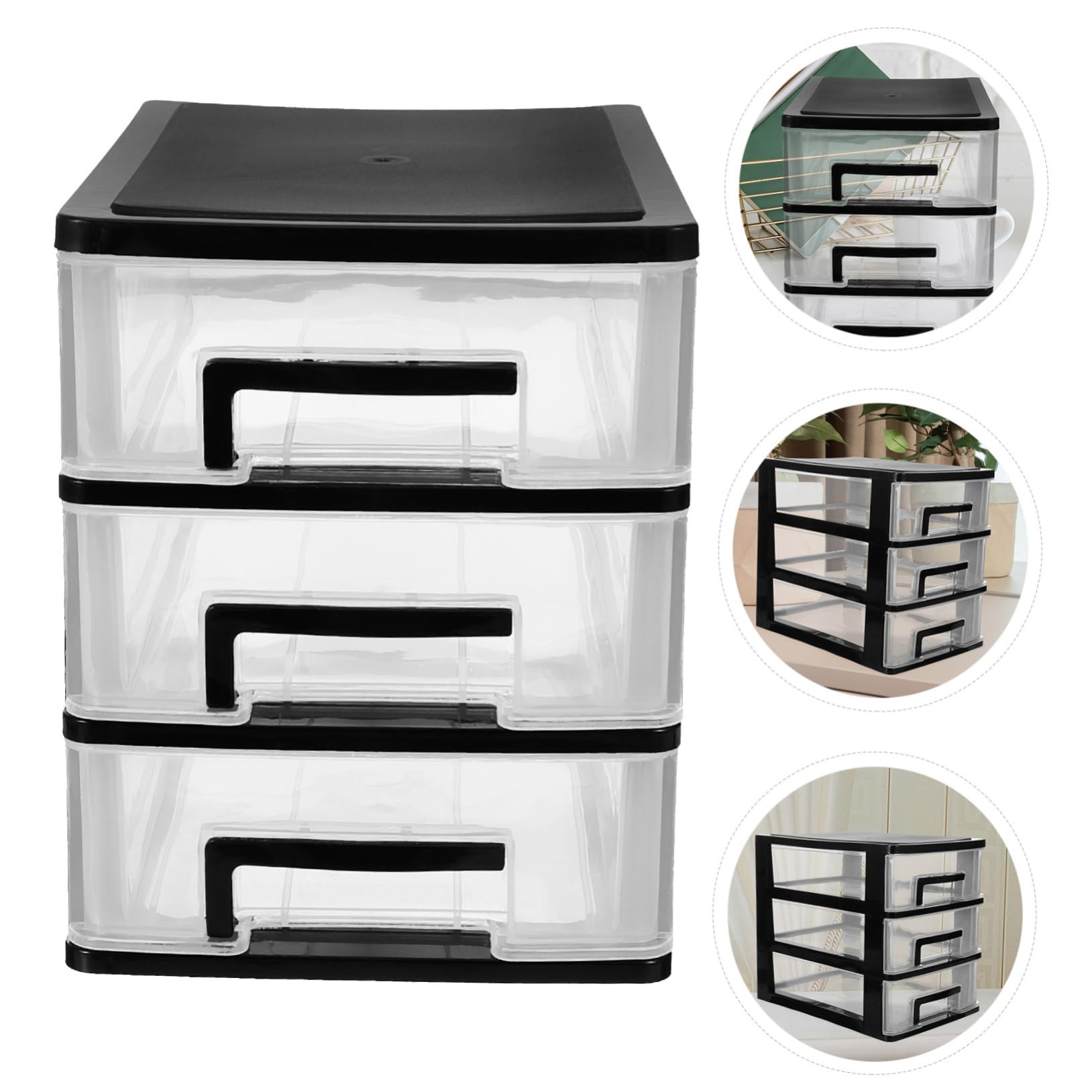 Ipetboom Cassettiera in Plastica Nera a Tre Livelli Cassetti Trasparenti, Organizer Portatile per Scrivania e Soggiorno, Design Compatto per Massimizzare lo Spazio