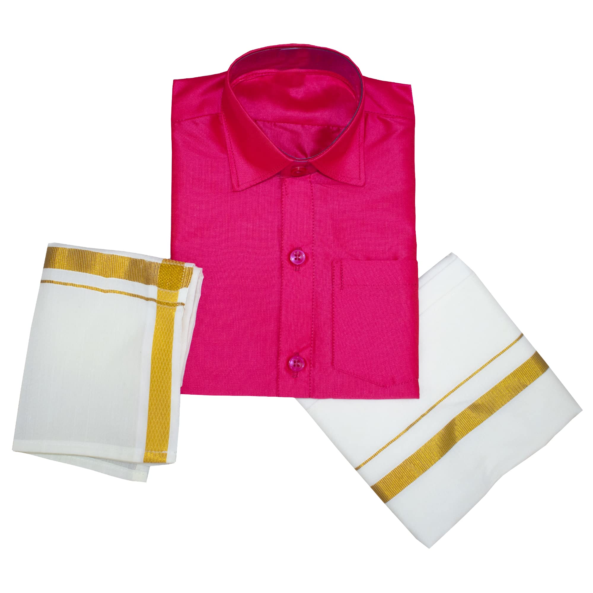 NITHILA CREATIONS Boys Traditional Adjustable Lungi Dhoti Shirt Mundu Set (CMonly-$)