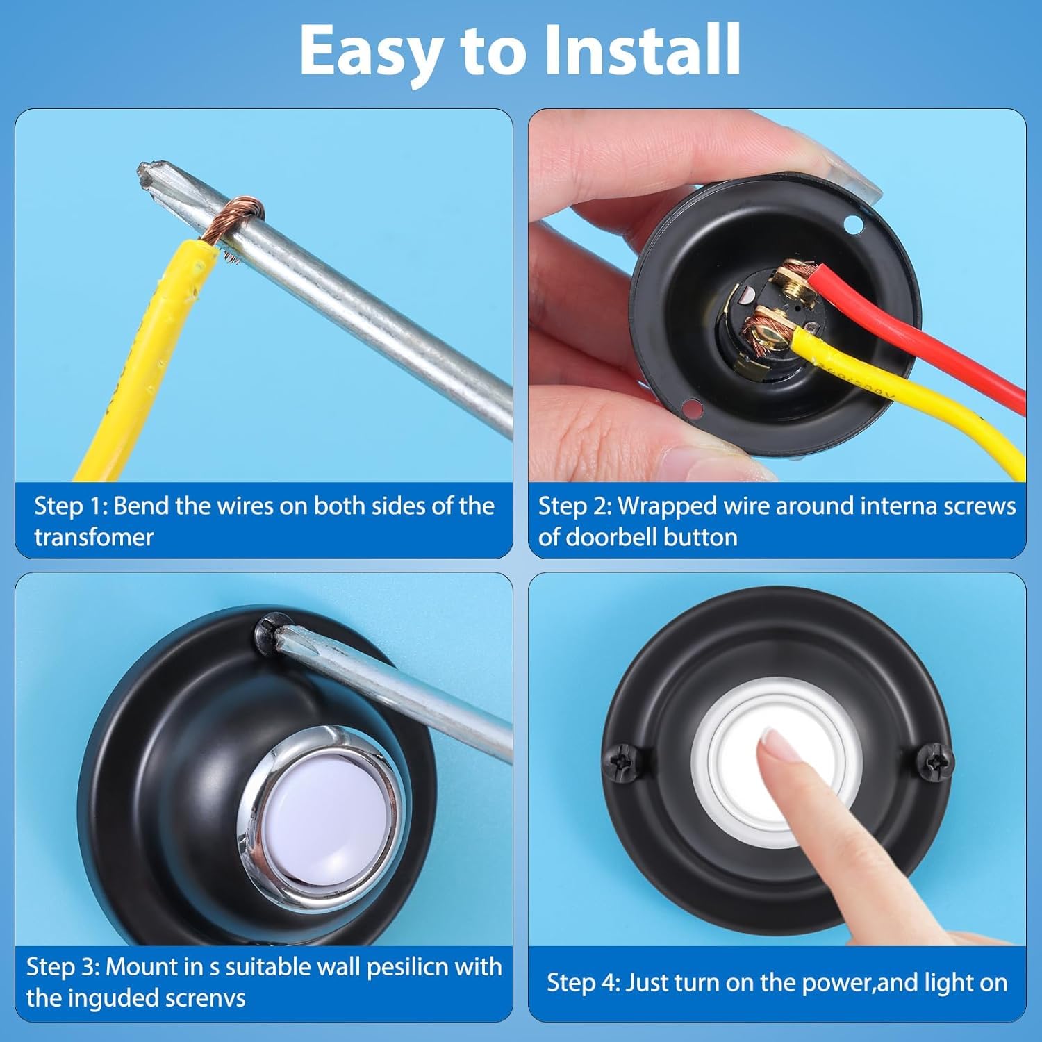 Lighted Doorbell Push Button,LED Round Door Bell Switch Home Wall Mounted Buttons Wired Opener Universal Hardware Garage Front Doors Easy Installation Black - Image 4