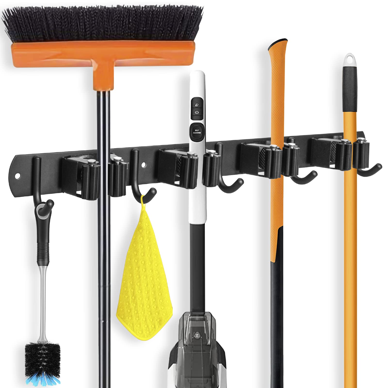 IMILLET Besen- und Wischmopphalter, Wandmontage, Besenhalter, Edelstahl, Besen-Organizer, robuster Werkzeug-Organizer, selbstklebender Mopphalter für Zuhause, Waschküche, Garage, Garten (4 Regale und