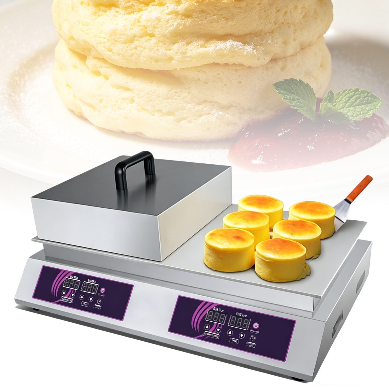 Ymnogjie Commercial Waffle Maker 1300W,Non Stick Souffle Machine,Stainless Dorayaki Baker Pancake Maker,Independent Temp and Time Control for Bakery,Snack Bar DoubleHead