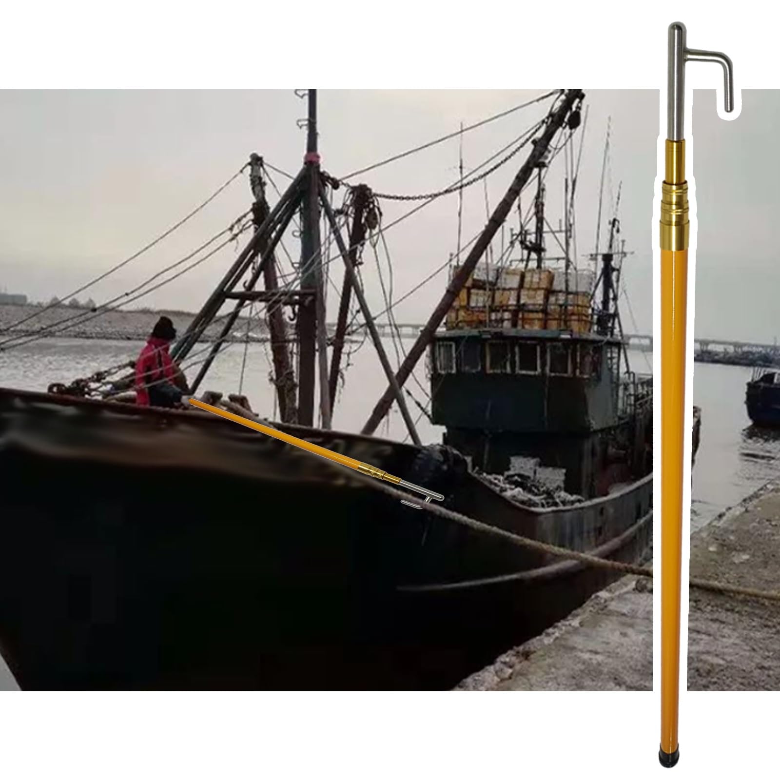 AMUFJJ Telescopic Boat Hook Pole 4 5 6 8 M, Push Pole for Boat & Docking Stick with Stainless Steels Hooks Opening 4cm for Rescuing Pushing Pulling and Boating(L 4m (13ft))