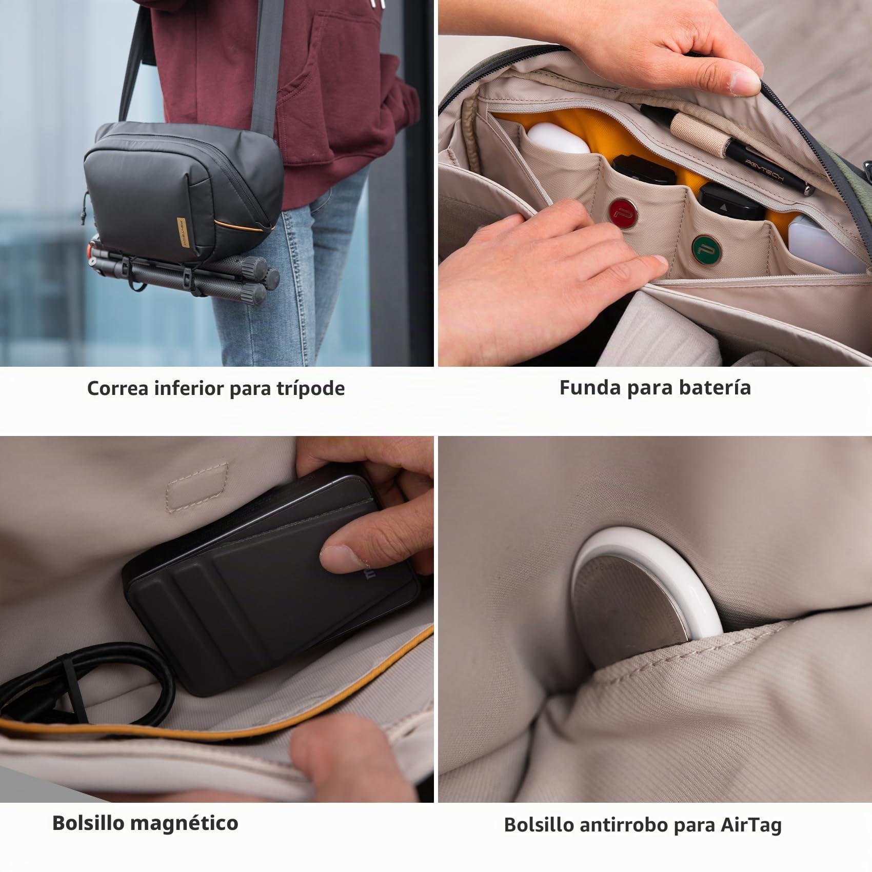 PGYTECH OneGo Solo V2 Bolso Bandolera para Cámara 4L, Mochila Camara Fotografia Profesional,Bolso Bandolera Hombre Compatible con Cámara Canon SLR/Sony/Nikon/iPad mini 8.3''/DJI OSMO Pocket 4/3, Negro
