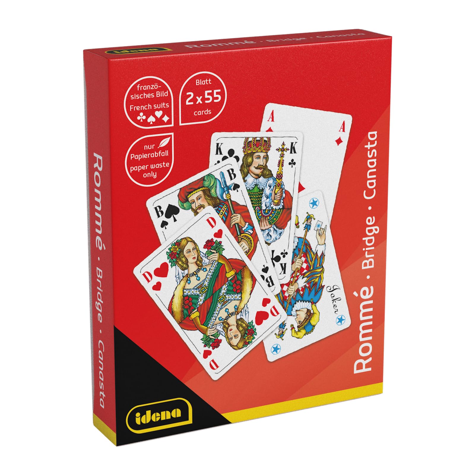 Idena 40384 - Carte da Gioco per ramino, Canasta e Bridge, 2 x 55 con Mano Francese, Gioco di Carte per 2-6 Giocatori dai 6 Anni in su