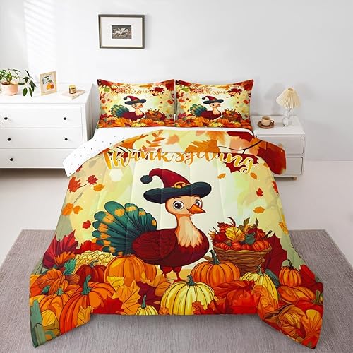 Juego de edredón de calabaza de otoño para niños y niñas, juego de ropa de cama de pavo de Acción de Gracias, tamaño matrimonial, edredón acolchado Juego de edredón de calabaza de otoño para niños y niñas, juego de ropa de cama de pavo de Acción de Gracias, tamaño matrimonial, edredón acolchado