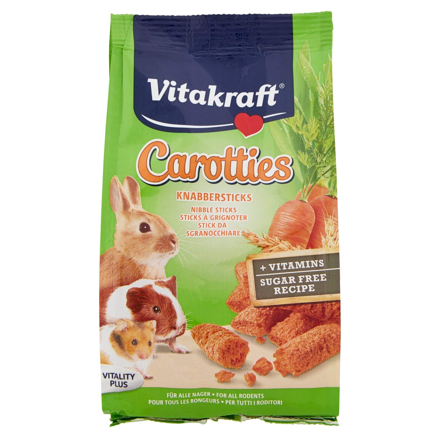 Vitakraft - Carotties, Bastones de Zanahoria para Todos los Roedores, con Vitaminas y Sin Azúcar - 50 g