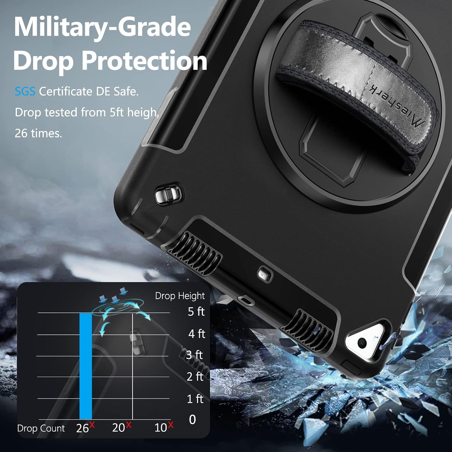 Miesherk Case for iPad 10.2 9th Generation 2021: Military Grade Heavy Duty Shockproof Cover for iPad 10.2 Inch 2021- Rotating Stand - Hand/Shoulder Strap