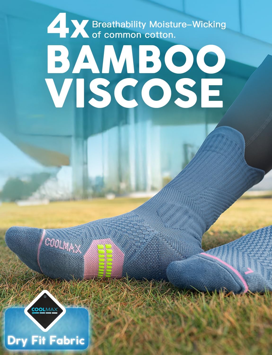 Womens Coolmax Bamboo Viscose Compression Running Crew Socks, Moisture-Wicking Anti-Blister Hiking&Gym Athletic - Image 4