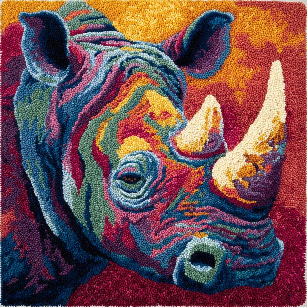 WallustrioaW Latch Hook Cushion Kits,Animal Rhinoceros