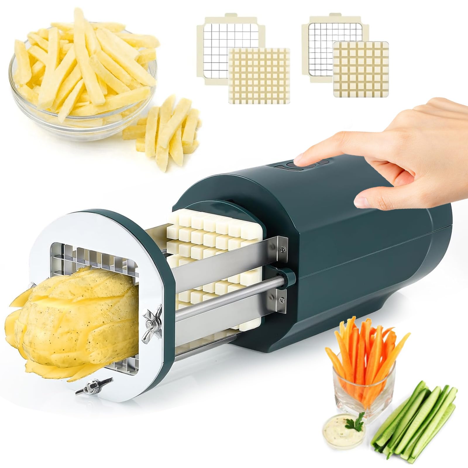 Coupe Frites Électrique, Coupe Frite Professionnel Coupe Pommes De Terre, Coupe Pommes De Terre Coupe Légumes Avec Lame De 9x9 mm Et 12 X 12 mm, Coupe Légumes Multifonctionnel Mandoline Cuisine