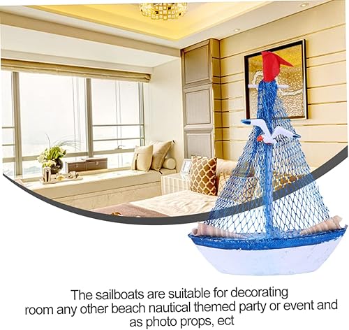 Miniatura 6 de NUOBESTY 4 piezas de mini velero de madera, modelo de barco de vela en miniatura, barcos náuticos, decoraciones para playa náutica, playa, costera,