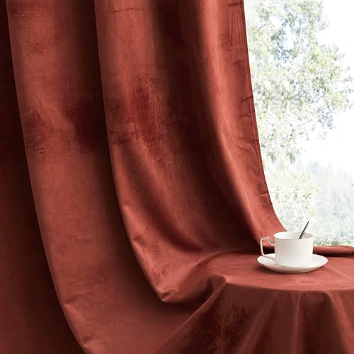 Miniatura 174 de RYB HOME Juego de 2 paneles de cortinas de terciopelo malva, cortinas y cortinas para oscurecer la habitación, con aislamiento térmico, decoración