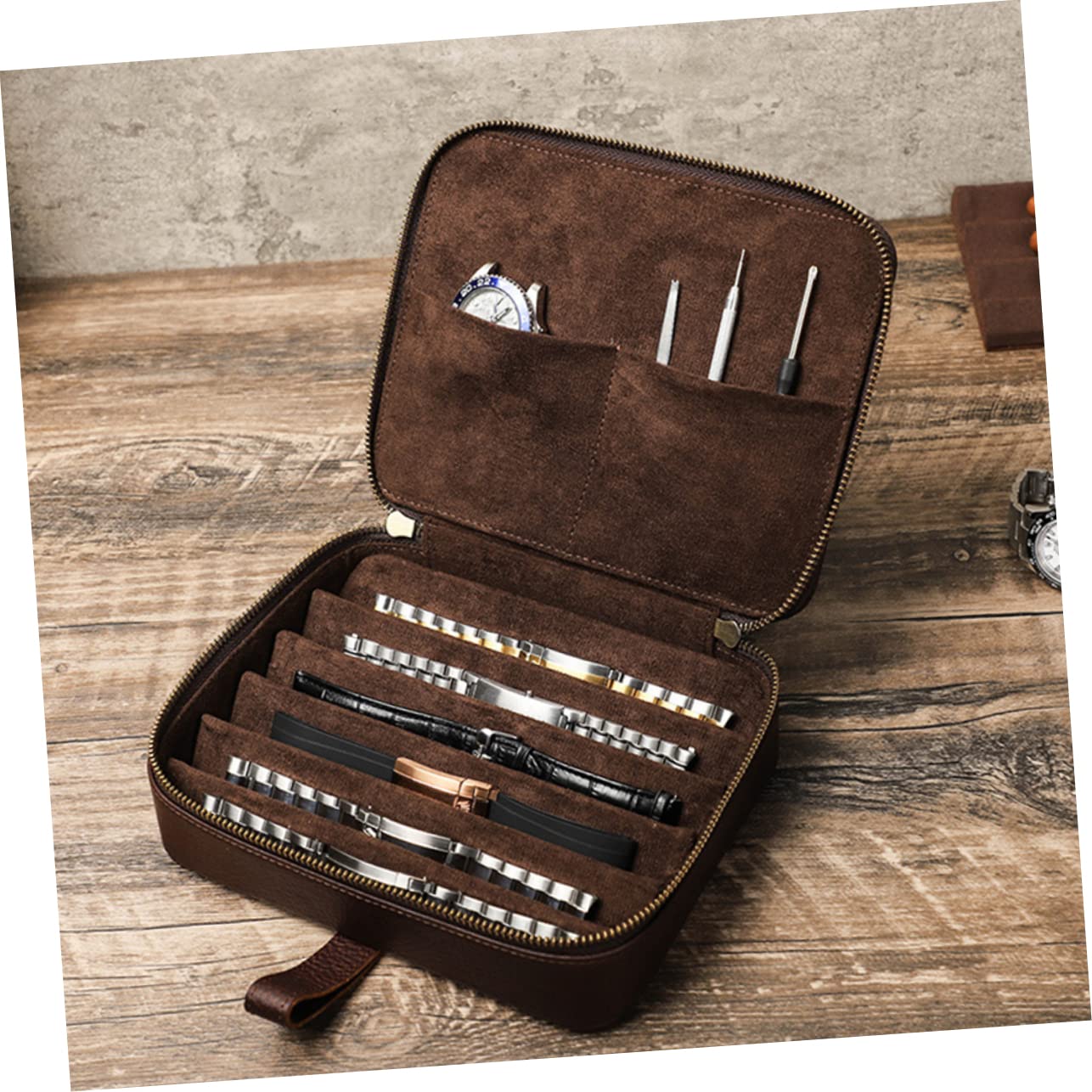 Estuche portátil para Relojes, Caja de Viaje para Hombres y Mujeres, Organizador de Relojes de Cuero con Compartimentos para Camping y Almacenamiento al Aire Libre.