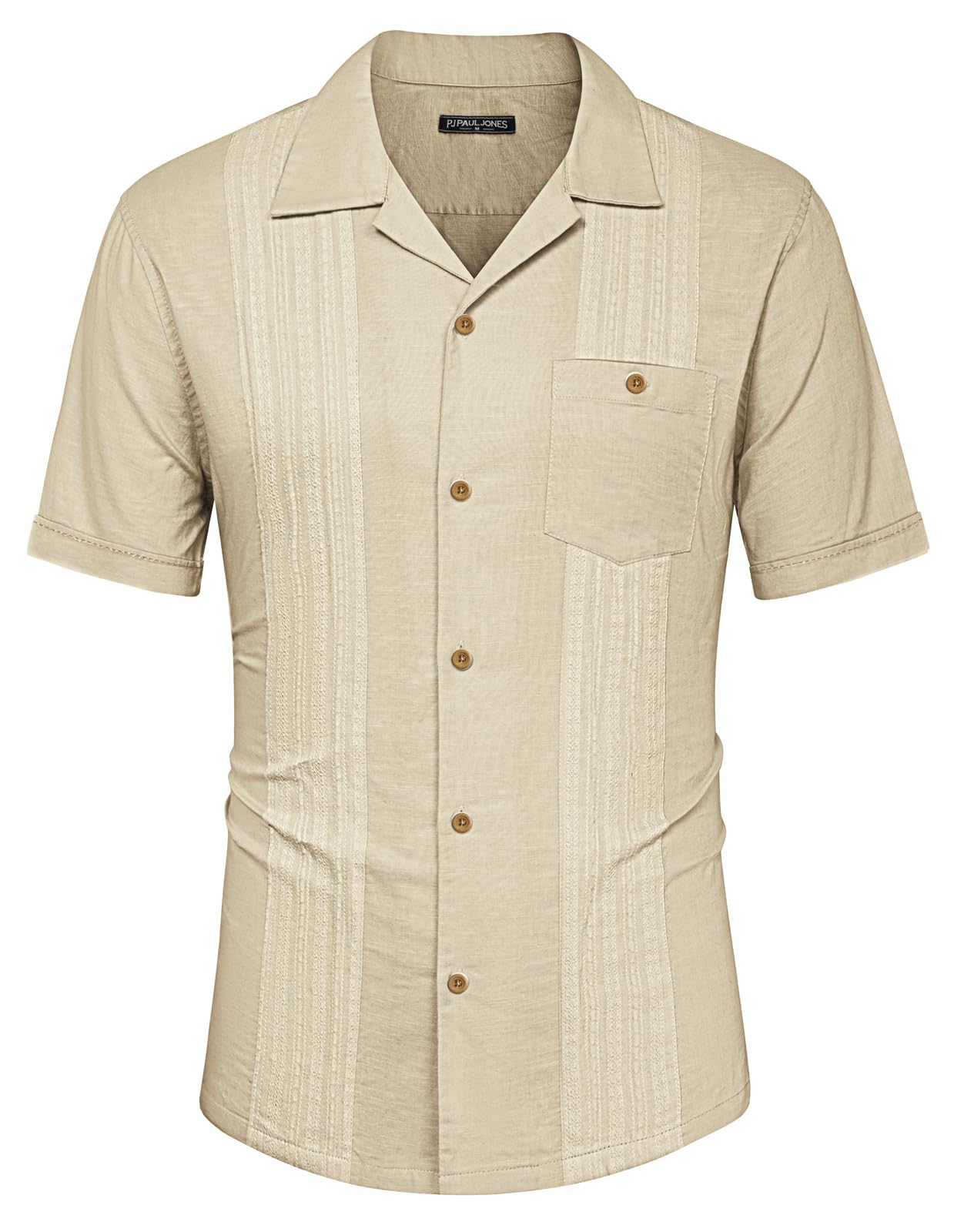 PJ PAUL JONESMen's Casual Short Sleeve Top Cardigan Shirt in H Shape with Cuban Collar