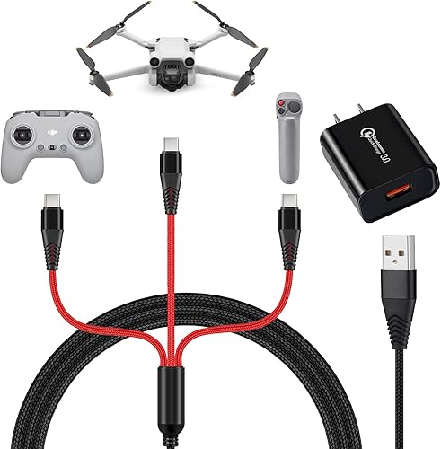 Miniatura 8 de Cargador para DJI Mini 3 Pro Mavic 3 Air 2S Avata Drone cable de carga rápida 3 en 1 3 A cable USB C con adaptador para controlador remoto DJI FPV