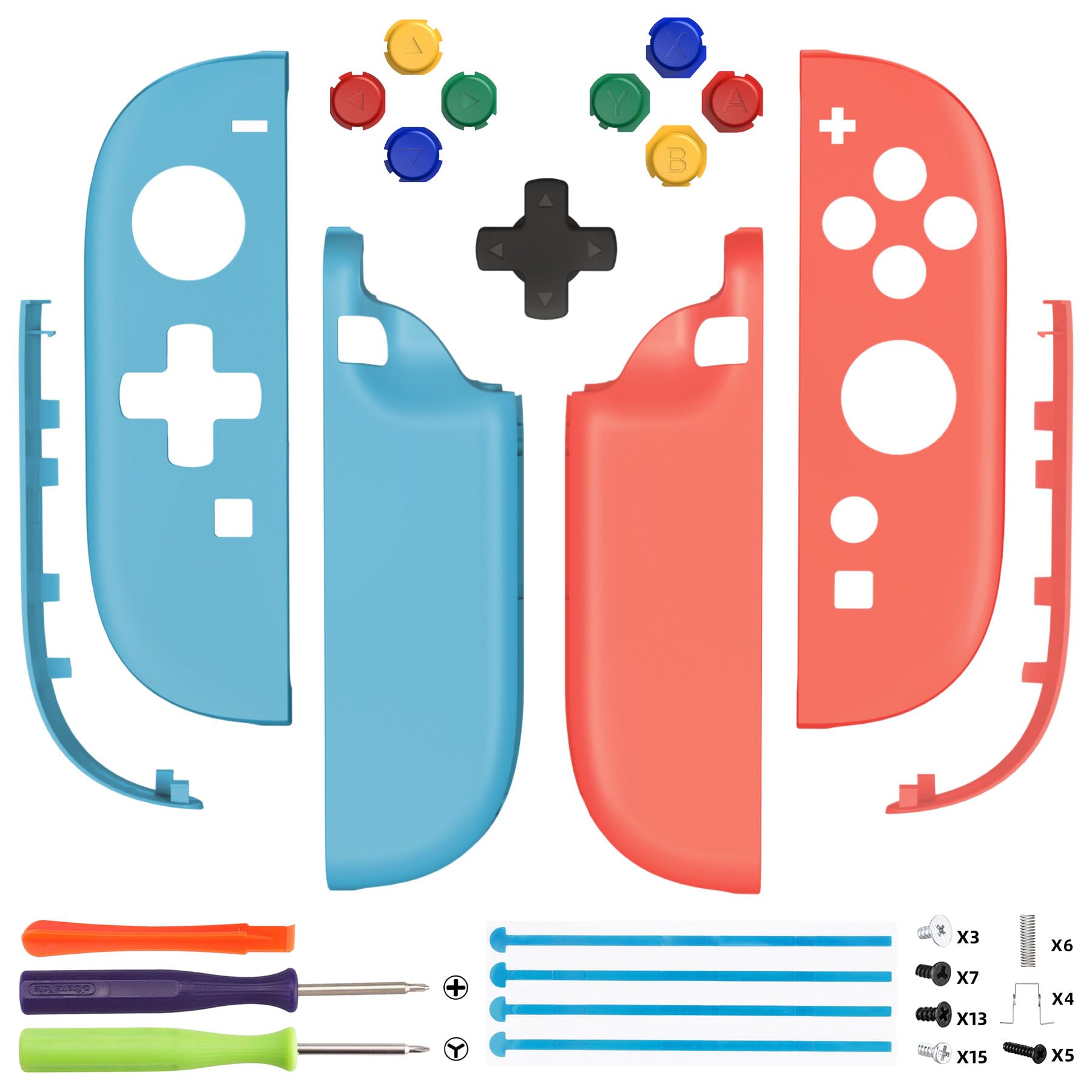 eXtremeRate Cover Accessori per Nintendo Switch 2, Custodia Tasti ABXY Dpad Ricambio Kit per Switch 2 Joycon, Senza Joycon e Console(Dpad Versione), Blu&Arancione