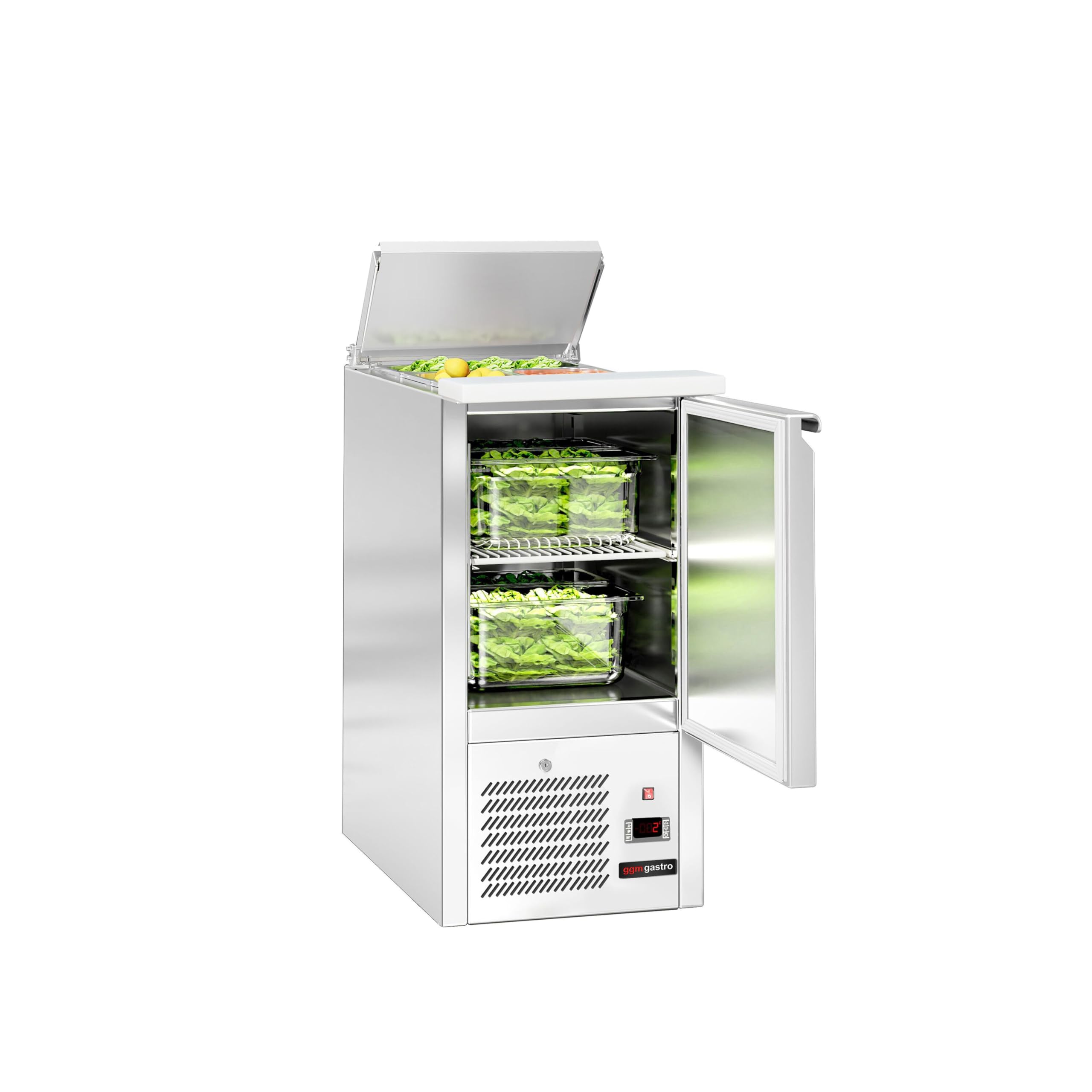 GGM Gastro | SAJ47#07 | Saladette ECO - 450mm - 1 Tür - mit Einlass für 1x GN 1/1 & Edelstahldeckel