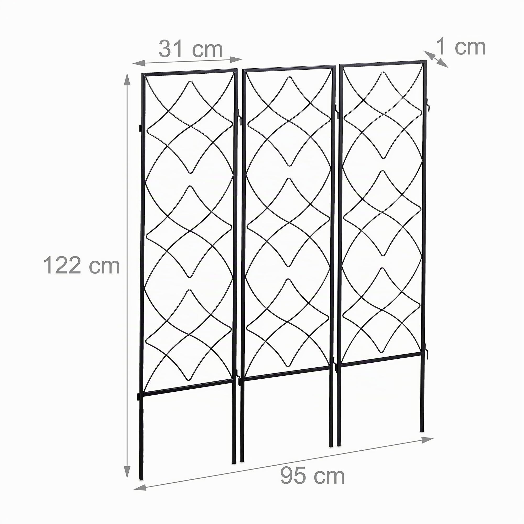 Relaxdays Rankgitter Metall 2er Set, 3er Set, zum Stecken, schwarz